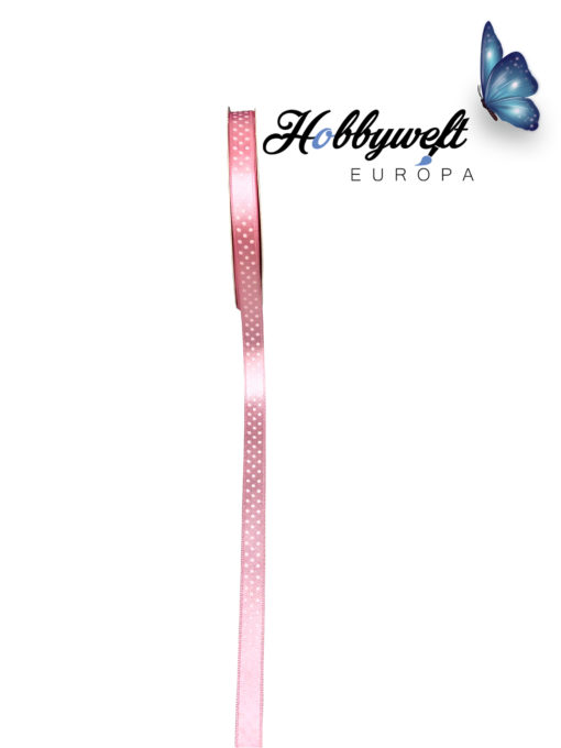 Satinband Rosa mit pünktchen 1 cm
