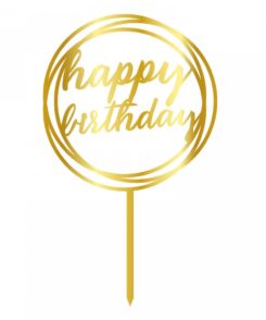 Cake Topper Happy Birthday rund Gold