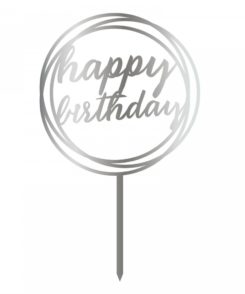 Cake Topper Happy Birthday rund Silber