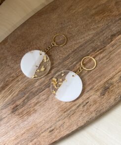 Resin Schlüsselanhänger Weiss - Gold