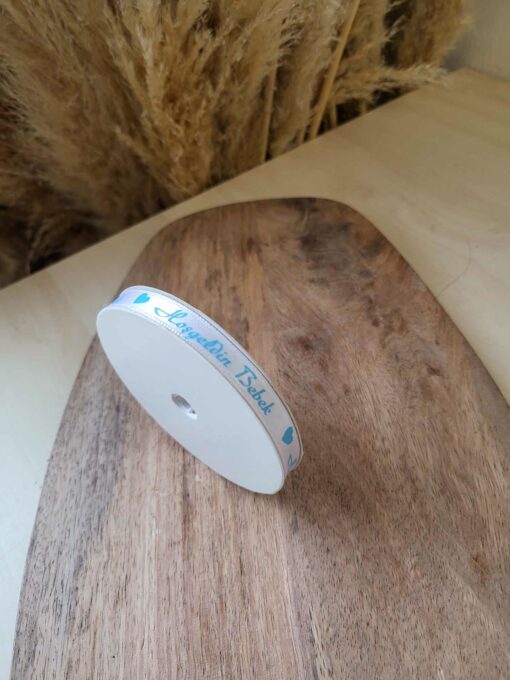 Satinband Hosgeldin Bebek Blau / Weiss 1 cm