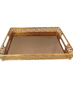 Elegantes Goldtablett mit Spiegelboden  42 cm