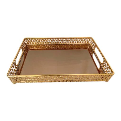 Elegantes Goldtablett mit Spiegelboden  36cm
