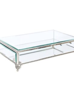 „Edle Glasbox Nature – rechteckig – SILBER – mit Spiegelboden