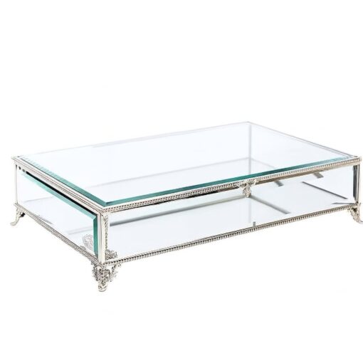 „Edle Glasbox Nature – rechteckig – SILBER – mit Spiegelboden